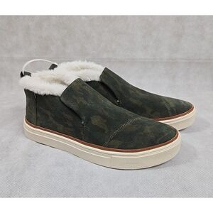 TOMS Womens Size 9 Shoes Camo Suede Sneaker Faux Fur Trimmed Deep Forest